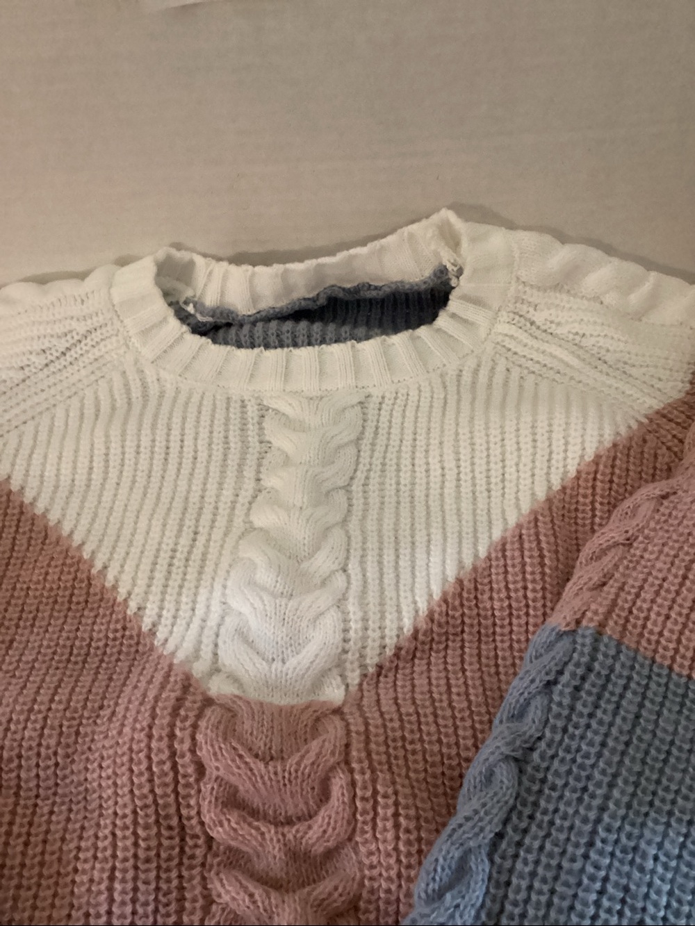 SHEIN Colorblock Cable Knit Sweater - Cream, Dusty Pink & Light Blue - Picture 2 of 4